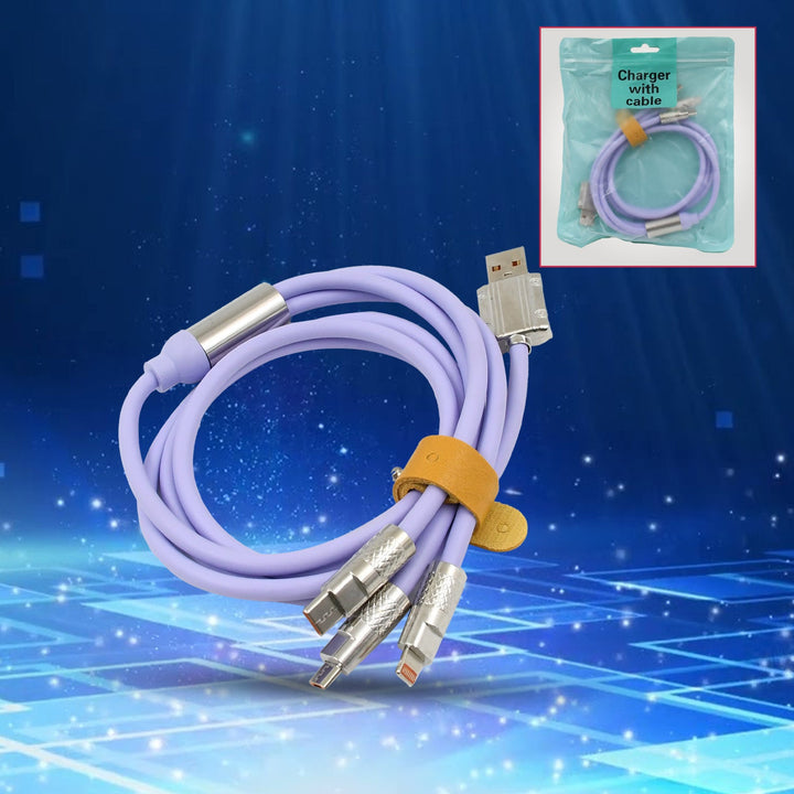 Superior eMart 3 in 1 fast charging cable in purple for multiple device compatibility