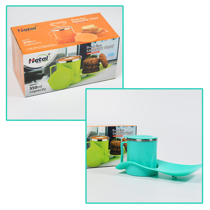 Snack Tray with 350ml Steel Cup for Kids & Home Use