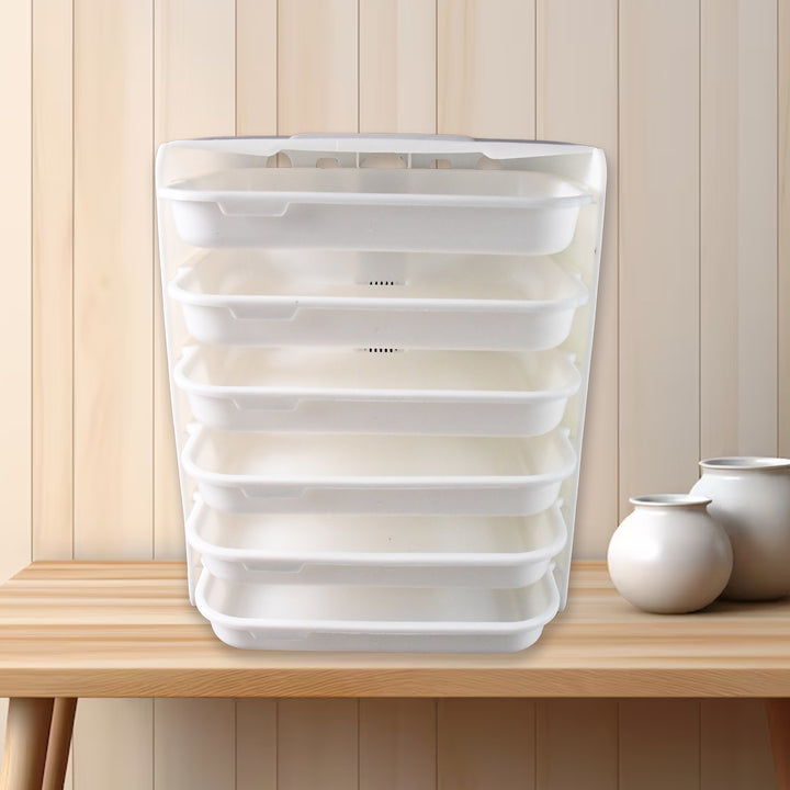 Superior eMart 6-tier wall shelf for kitchen in white plastic with stackable trays on wooden table