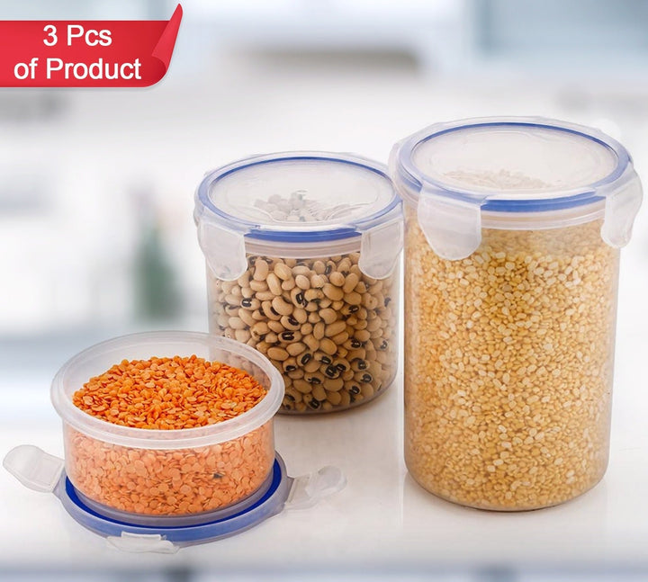 Set of 3 airtight food storage containers in various sizes for efficient kitchen organization