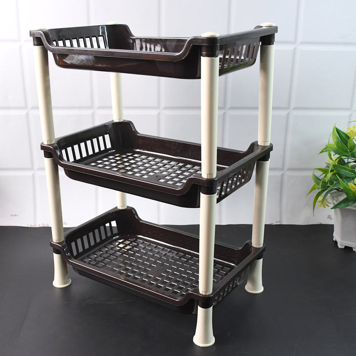 Superior eMart 3 tier plastic storage organizer in brown and beige for home kitchen storage