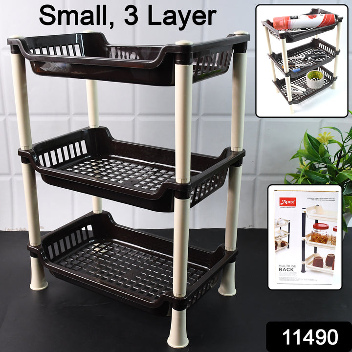 Superior eMart 3 tier plastic storage organizer with three black trays and white legs for kitchen or home use