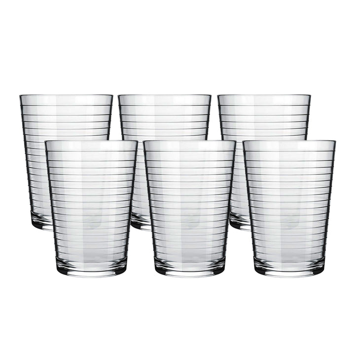 Superior eMart crystal-clear drinkware set of six clear glasses with horizontal striped design