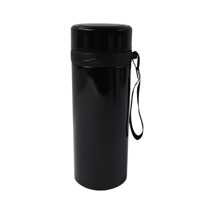 Superior eMart black stainless steel vacuum thermos 1000ml with carry strap for hot and cold beverages