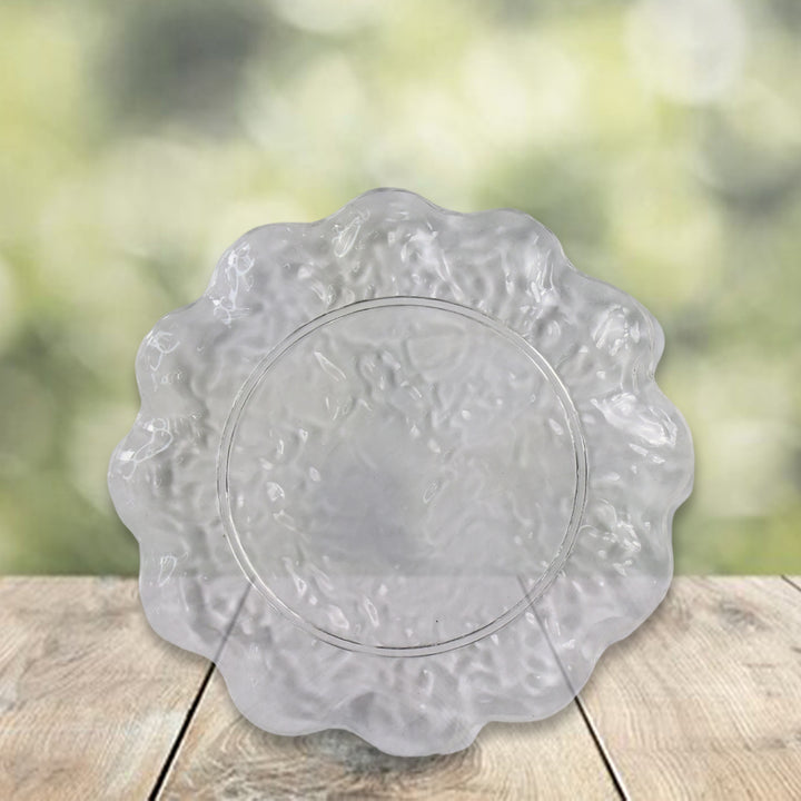 Superior eMart 10-piece dinner plate set with textured clear glass and scalloped edges