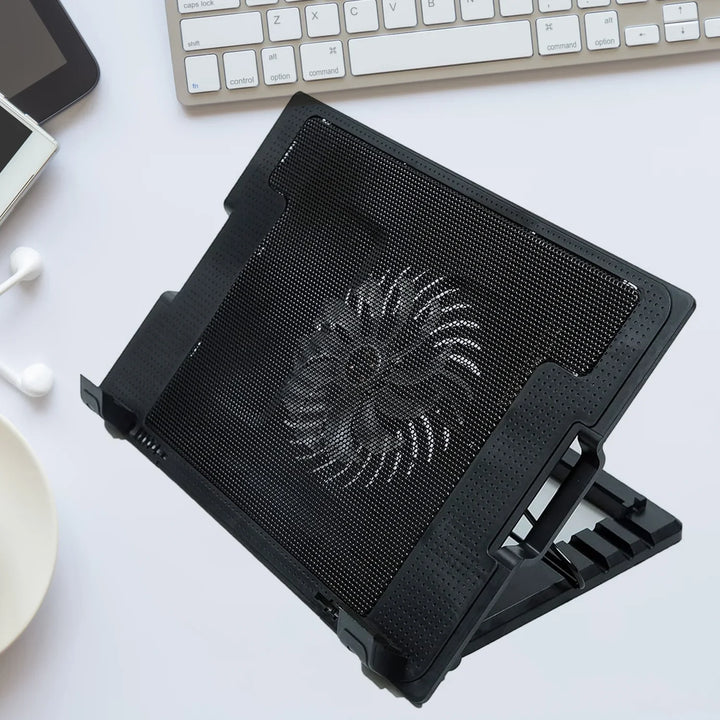 Superior eMart laptop cooling pad with adjustable height and fan for optimal airflow while working