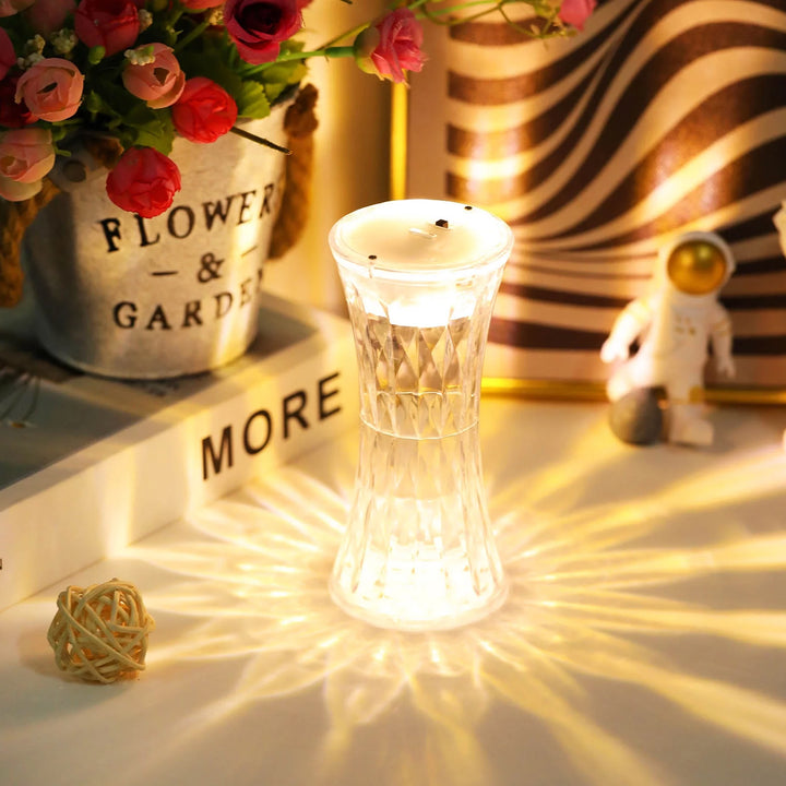 Elegant crystal lamp night light casting beautiful patterns, perfect for home decor ambiance