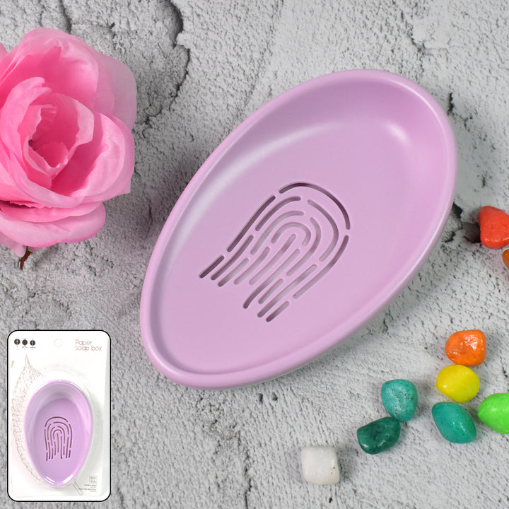 Drainable soap dish for bathroom in lavender with fingerprint design for efficient soap drainage