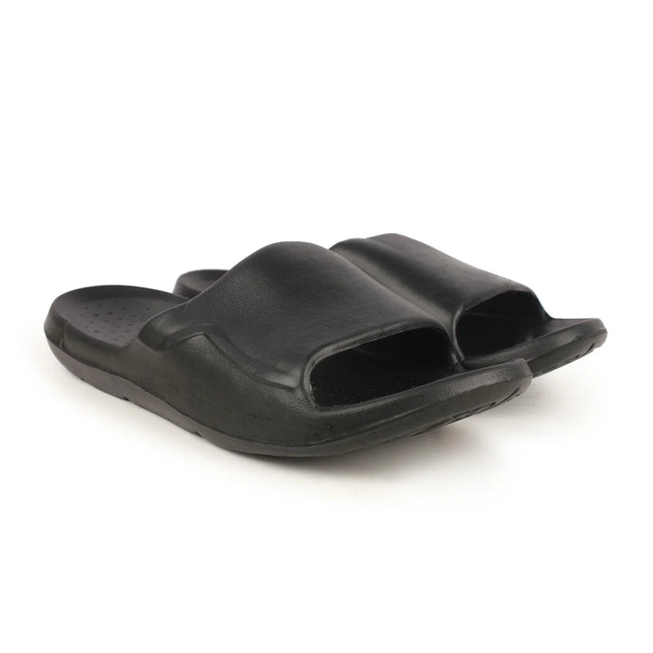 Fashionable men's slip-on black sandals with a comfortable open-toe design for casual wear