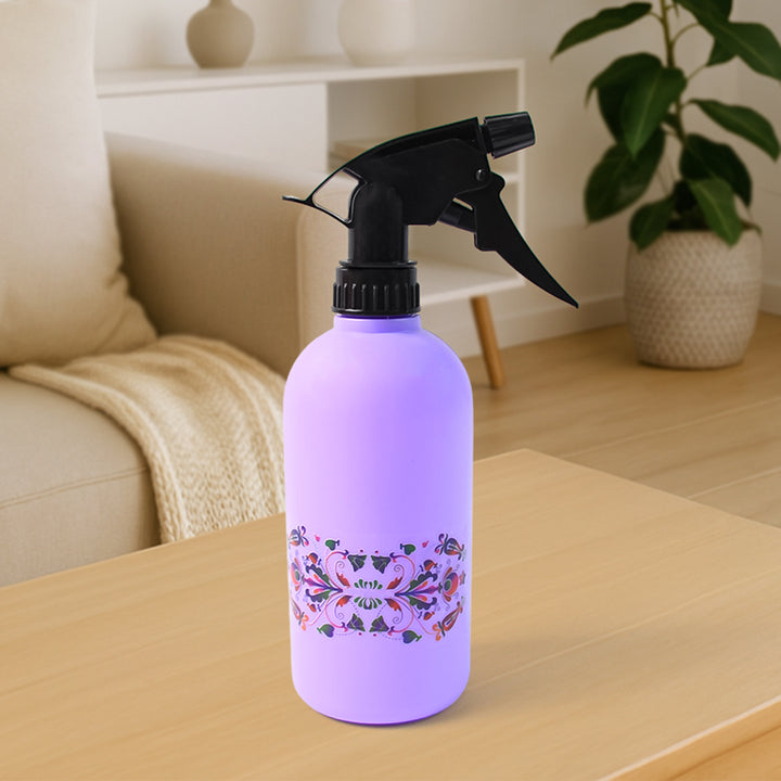 Purple floral spray bottle 500ml with decorative design for watering and misting plants indoors