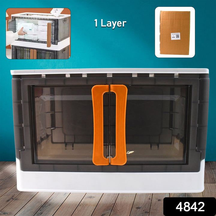 Superior eMart folding wardrobe organizer one layer with transparent front and orange handles for home storage