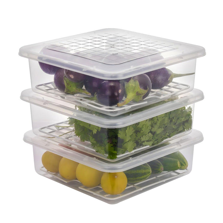 Superior eMart 3 piece food container set with clear stackable plastic containers for fresh produce
