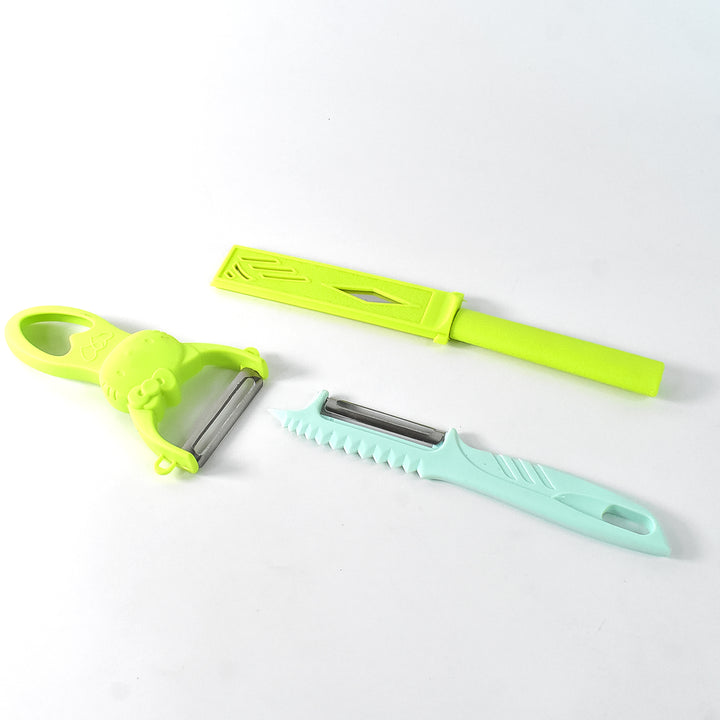 Superior eMart 3 piece kitchen peeler set with green and blue handles for versatile peeling tasks