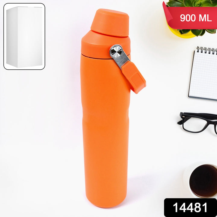 Superior eMart orange insulated stainless steel water bottle 900 ml with flip cap and carrying handle