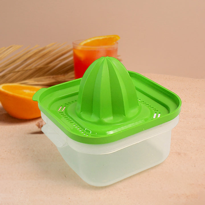 Manual orange juicer with green reamer and transparent container from Superior eMart for fresh juice