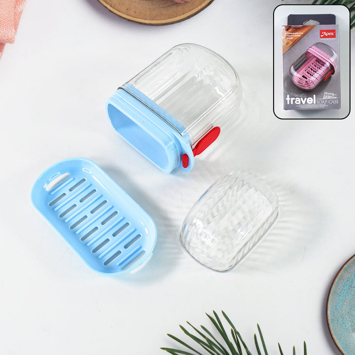 Superior eMart travel soap case with lock in blue and clear plastic for secure soap storage