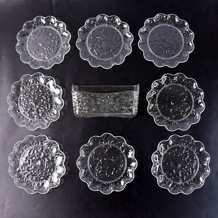 Superior eMart 9 in 1 bowl and plate set with clear textured glass bowls and plates for serving
