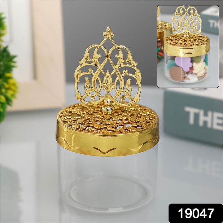 Superior eMart reusable candy box for party favors with decorative gold lid and clear container