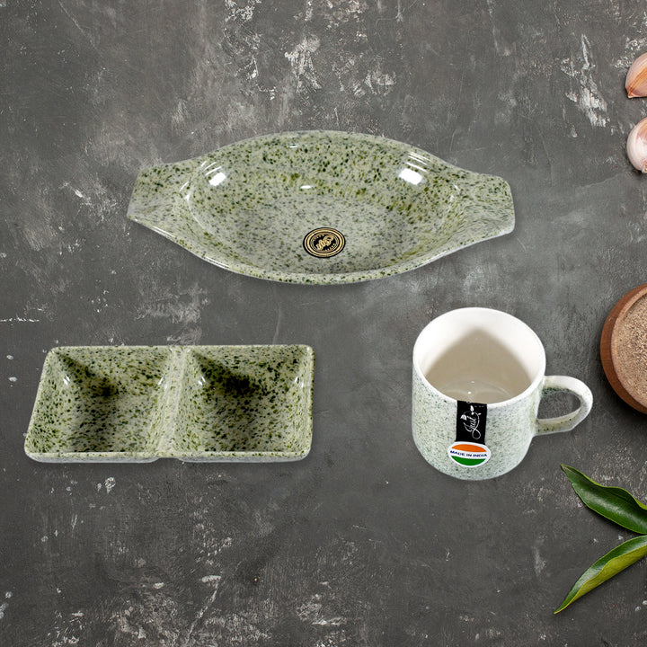 Sunday Funday Ceramic Tea / cups / Mug With Snacks Platter (6 Pcs set)
