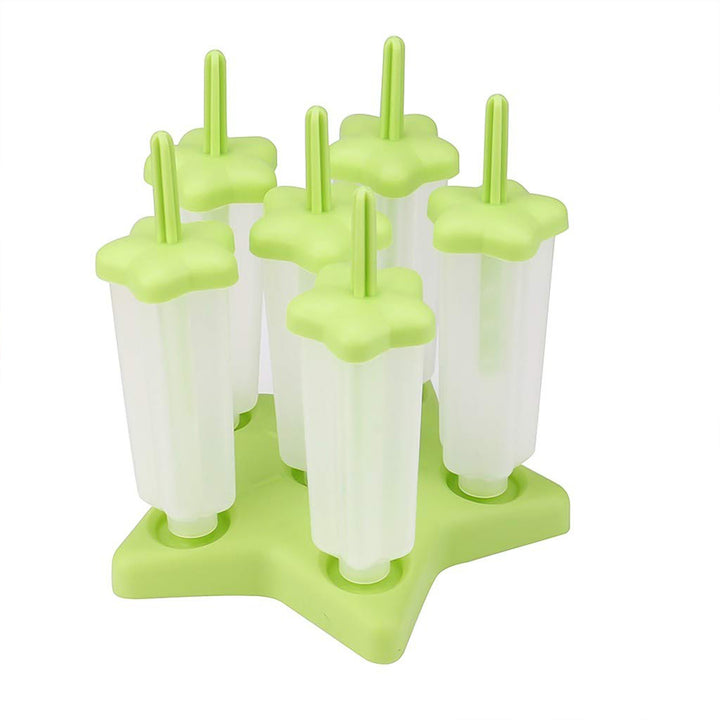 Superior eMart homemade popsicle molds with lids in green and white with six slots on star-shaped base