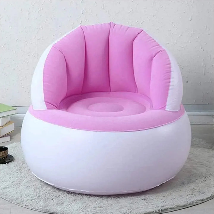 Kids inflatable sofa chair in pink and white design, perfect for children's rooms and play areas