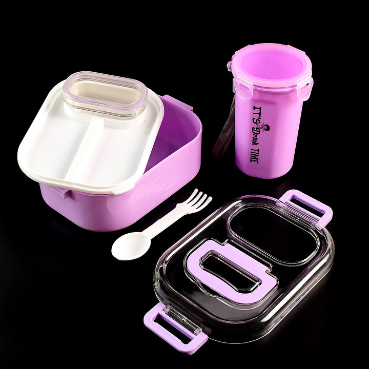 Superior eMart leakproof lunch box set in pink with multiple compartments and matching utensils