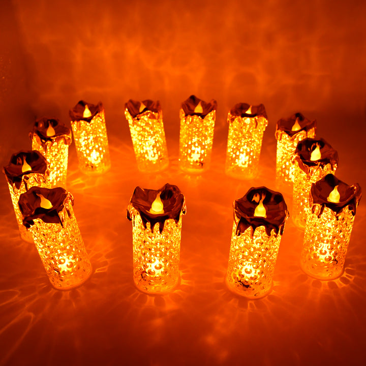 LED flameless candles set with a decorative design creating a warm, inviting glow for home decor