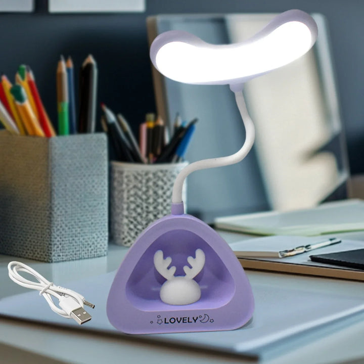 Cute LED desk lamp with flexible neck and deer antler design, perfect for home decor and study spaces
