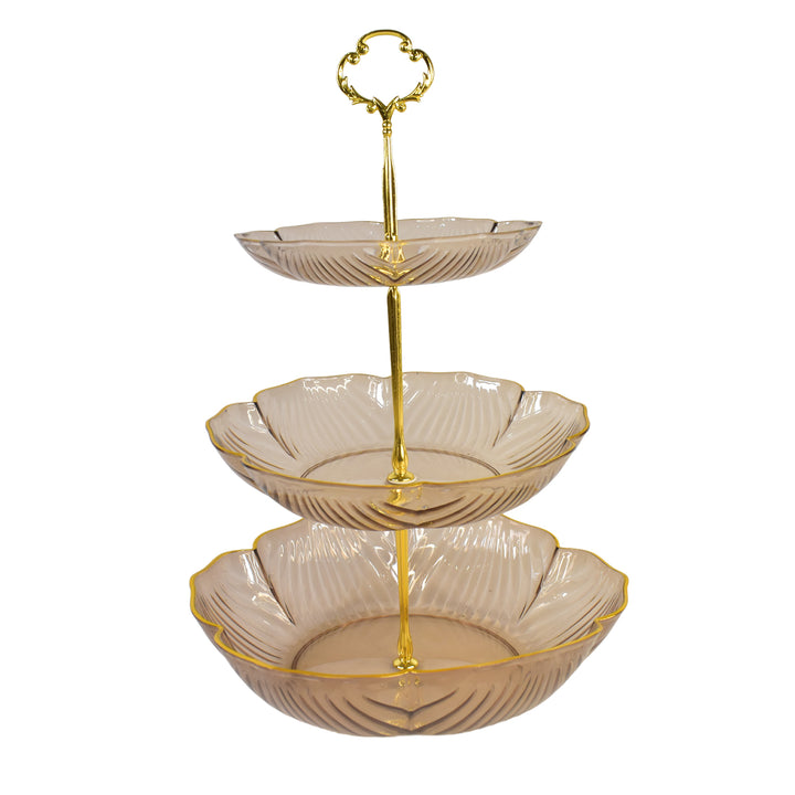 Superior eMart elegant 3 tier snack rack with gold-trimmed glass plates for serving snacks