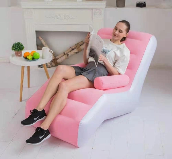 Luxury Inflatable Lounger Chair in pink and white for relaxing indoors or outdoors