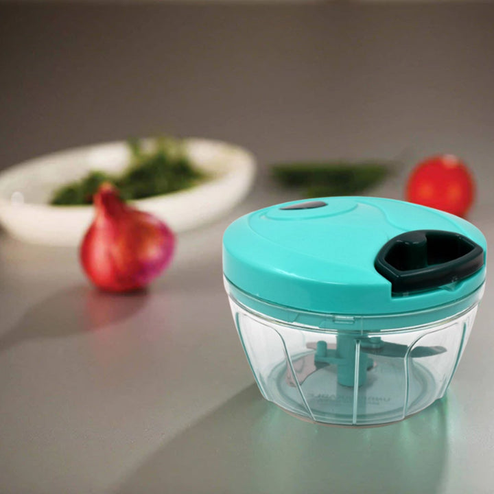 Superior eMart mini vegetable chopper in teal with sharp blades for quick meal prep