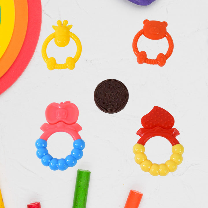 Colorful mix design baby teether set featuring animal shapes for infants to soothe gums