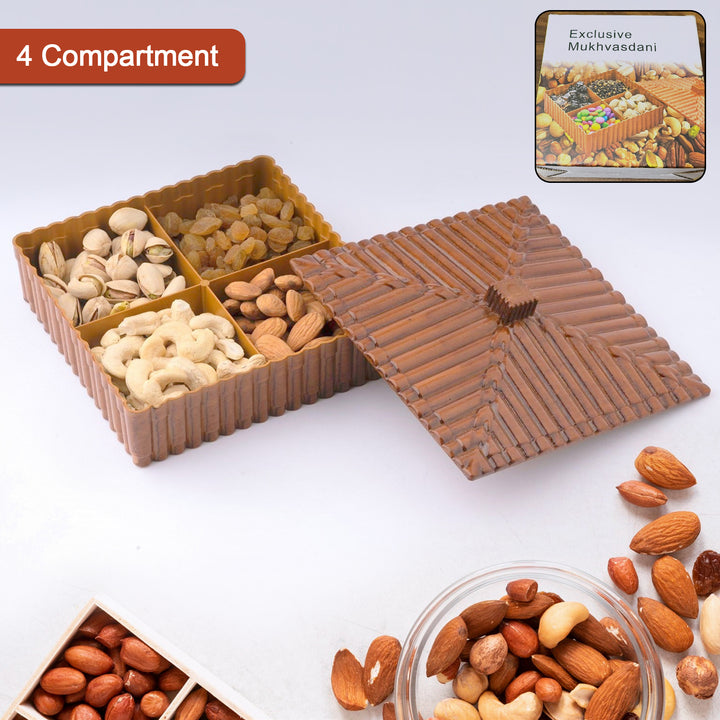 Multipurpose snack organizer with four compartments for storing nuts and snacks neatly