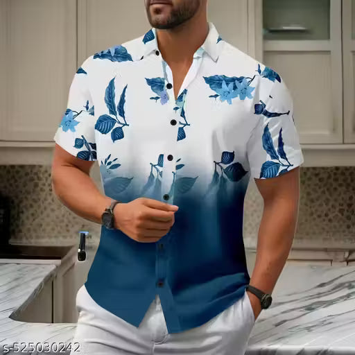 Men's Ocean Blue Floral Gradient Shirt