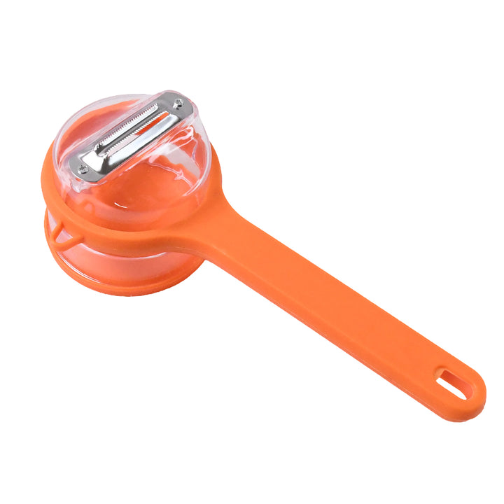 Superior eMart stainless steel vegetable peeler with orange plastic handle for kitchen use