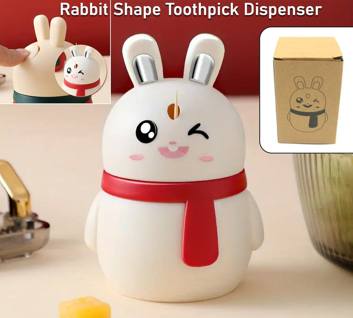 Cute rabbit-shaped toothpick dispenser in white with a smiling face and red scarf for fun home decor