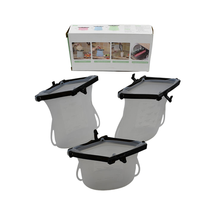 Set of reusable silicone food storage bags in three sizes with an easy-seal lid for versatile food storage