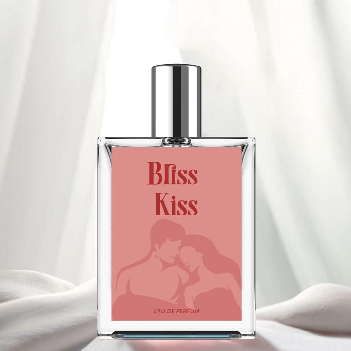 Bliss Kiss Romantic Kiss Perfume bottle with a romantic couple silhouette design