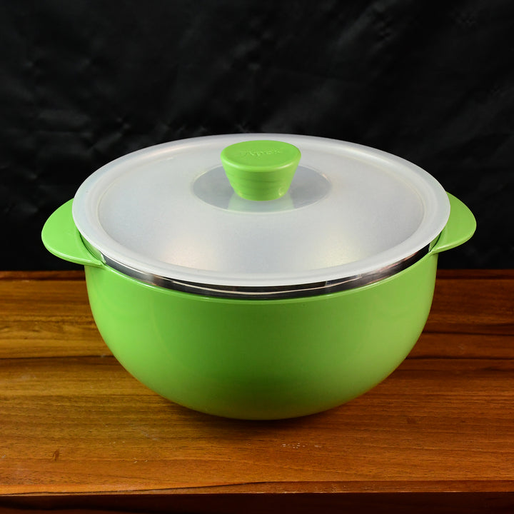 Superior eMart 2200ml serving bowl green with white lid and side handles for kitchen use