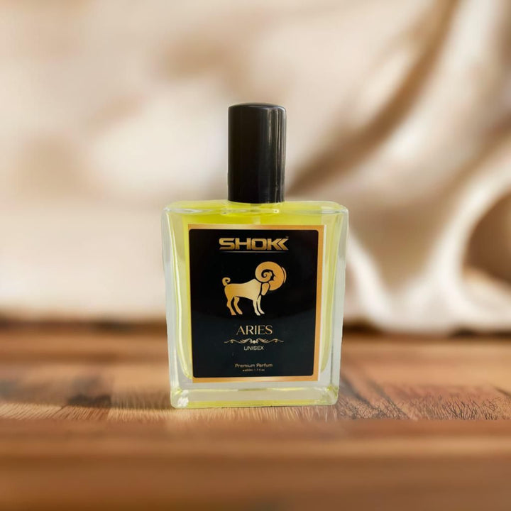 Aries zodiac Unisex Perfum 50ml in a square glass bottle with black cap and golden label