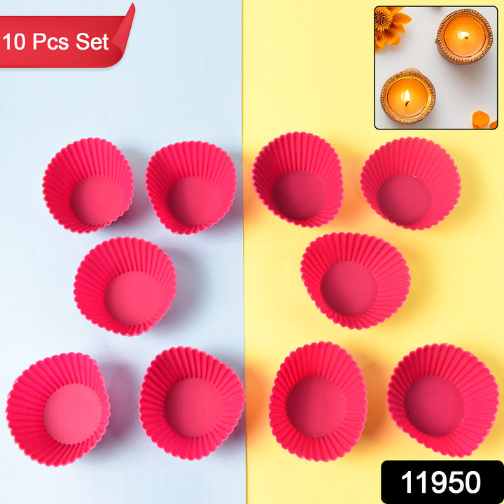 Superior eMart red silicone cupcake molds set with 10 flexible cups for baking and candle making