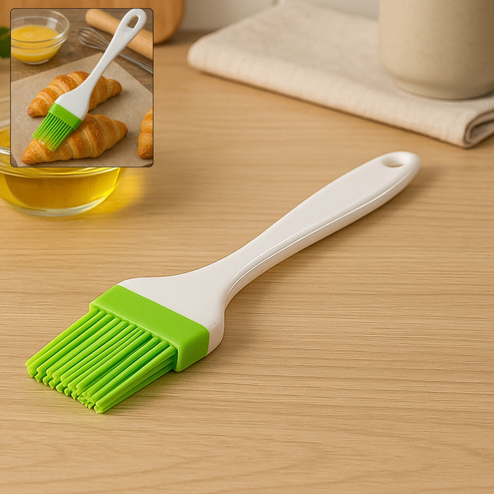 Superior eMart silicone oil spatula brush with green bristles and white handle for cooking and baking