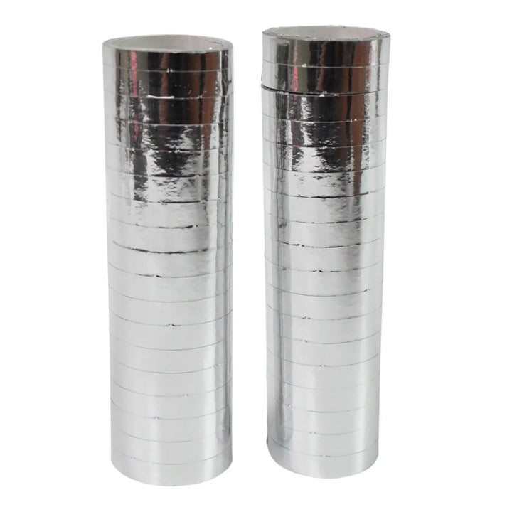 Shiny silver smooth ribbon for decorations in two vertical rolls for elegant crafting