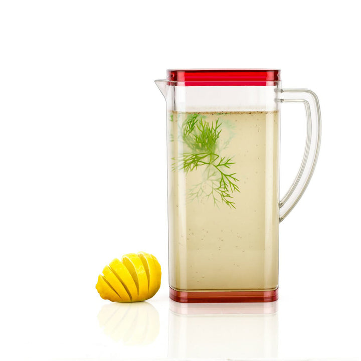 2000ml square water jug with a clear design and red lid, perfect for serving beverages