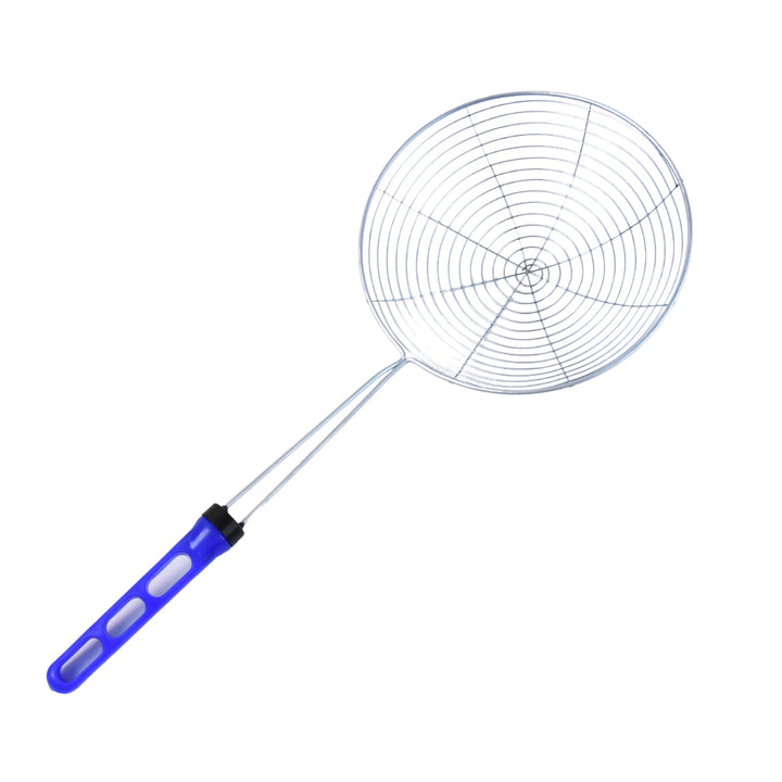 Superior eMart stainless steel deep fry strainer big with blue handle for kitchen use