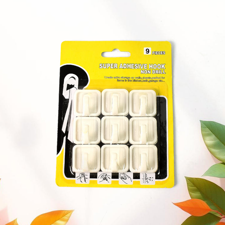 Pack of 9 strong adhesive wall hooks for easy installation without drilling