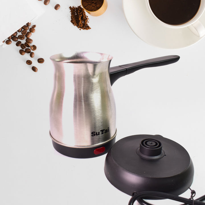 Superior eMart 800ml coffee pot maker in stainless steel with a black base, perfect for brewing coffee