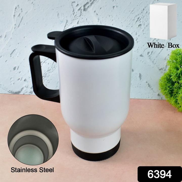Superior eMart thermal glass travel mug 300ml with black lid and handle and stainless steel interior