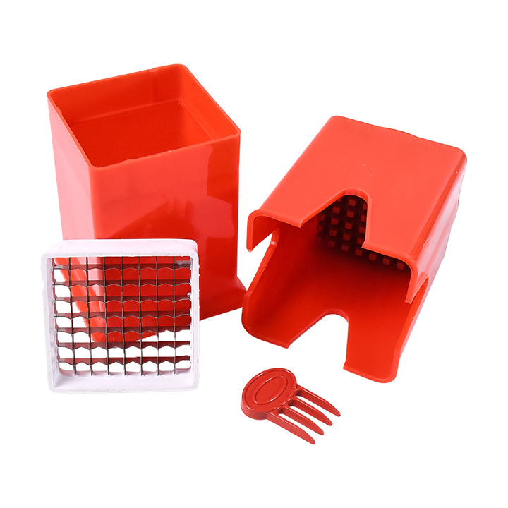 Superior eMart red french fries strip cutter with grid blade and safety holder for home kitchen use