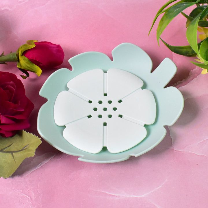 Unique shower soap dish in flower shape with drainage holes for efficient water flow and drying